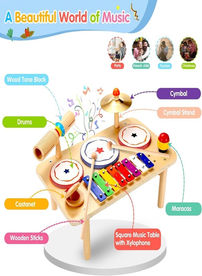 WINGYZ Baby Drum Set - 9-in-1 Wooden Musical Instruments for Toddlers 1-3, Montessori Music Toys with Xylophone, Drum, Cymbal & Tone Block, Early Learning Gift for Boys and Girls - Image 2